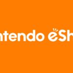 Logo da Nintendo eShop. A imagem apresenta o logo do aplicativo de consoles na frente de um fundo laranja.