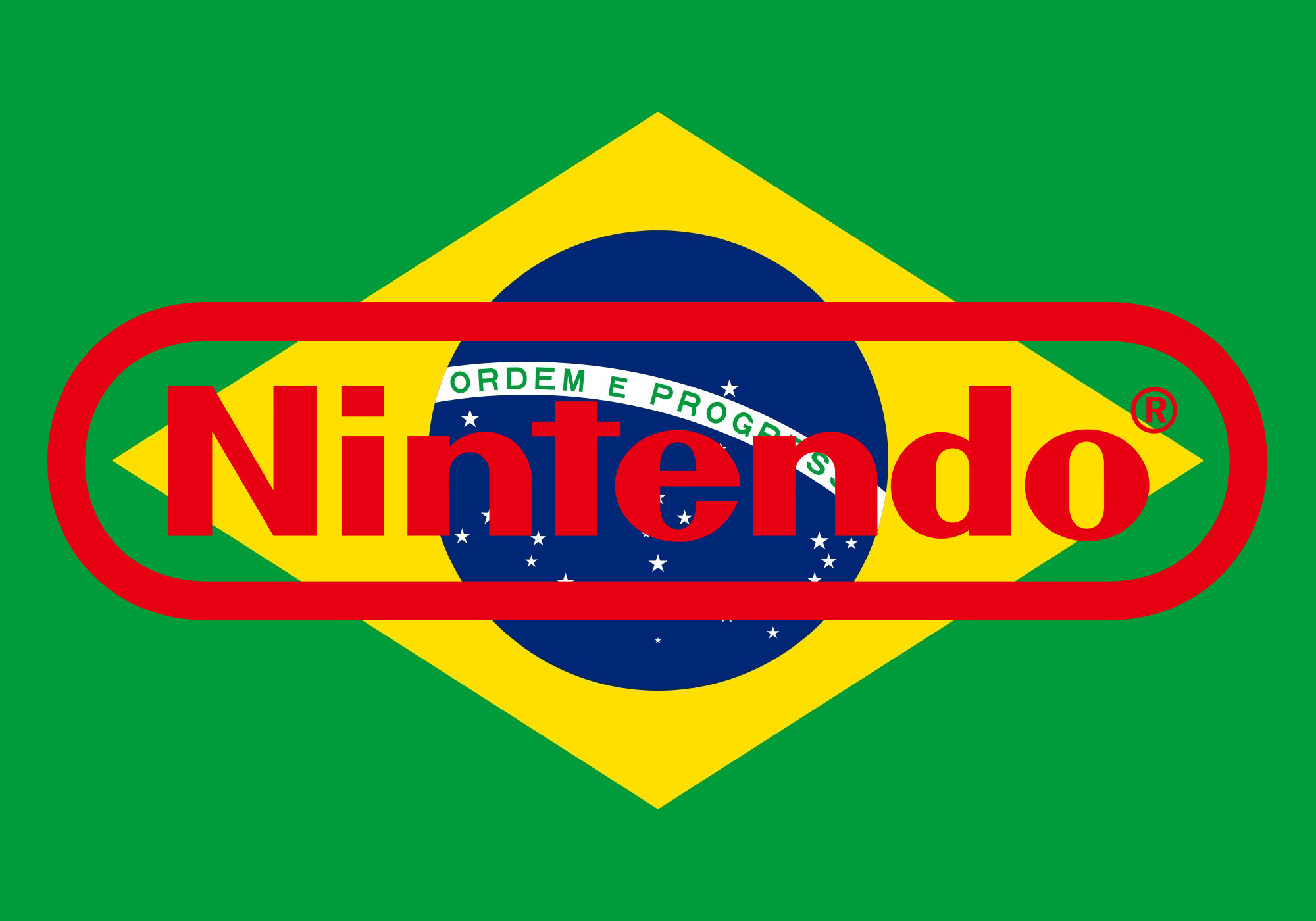 Montagem da bandeira do Brasil com o logo da Nintendo